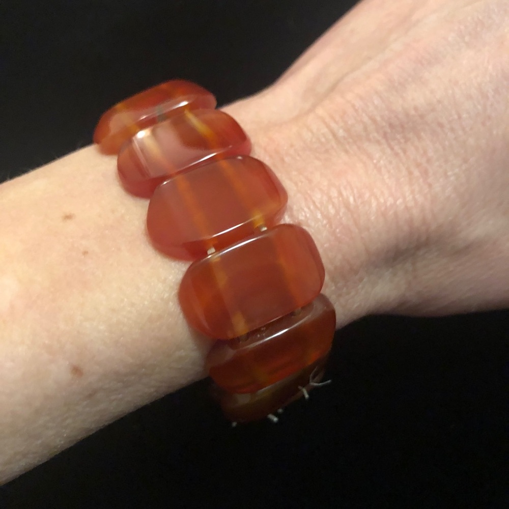 Chunky Vintage Reddish Amber Orange Beaded Bracelet - Picture 2 of 9
